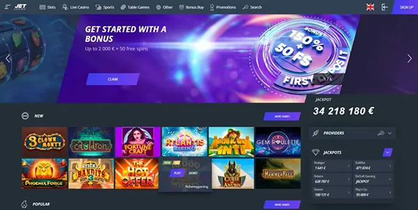 JetCasino game lobby